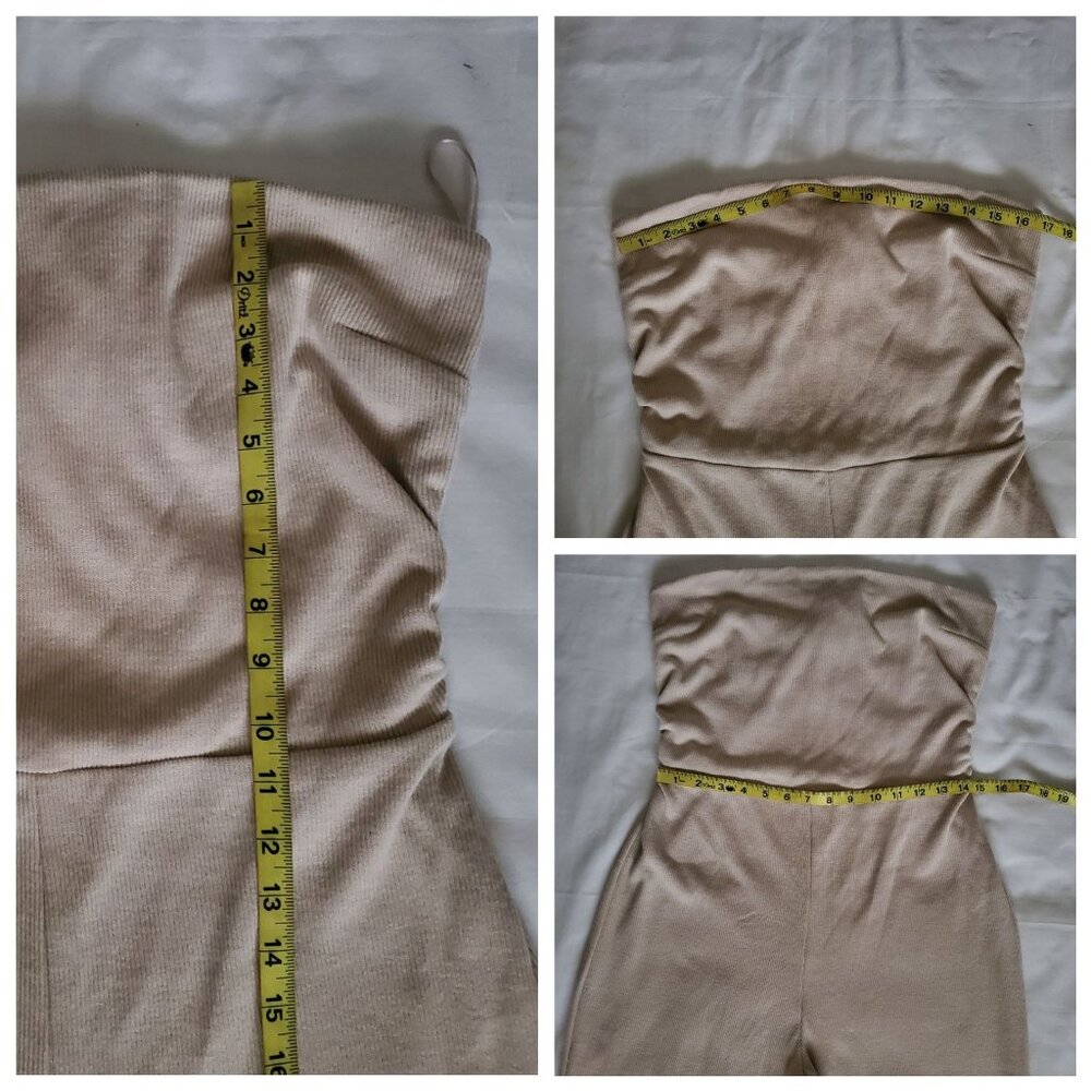 Fashion Nova Beige Bandeau Top‎ Corset-Style Back Flare Leg Jumpsuit Size Large - Picture 8 of 12